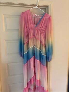 Free the Roses Ombre Pink Blue Multi-Color Tiered Dress